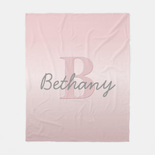 Cute Customisable Pink Monogram & Your Name Script Fleece Blanket