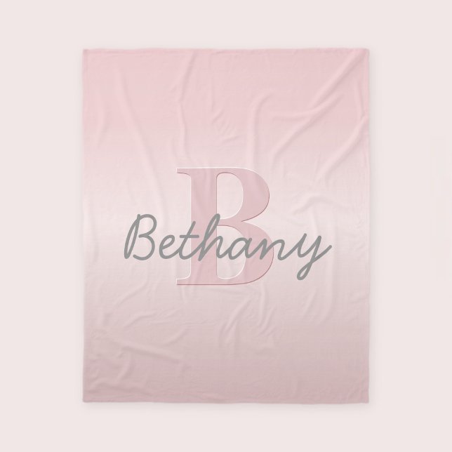 Cute Customisable Pink Monogram & Your Name Script Fleece Blanket (Creator Uploaded)