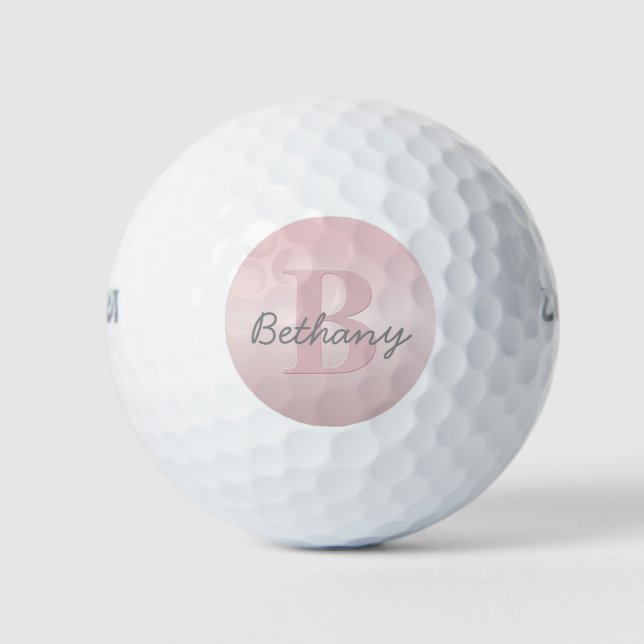 Cute Customisable Pink Monogram & Your Name Script Golf Balls (Front)