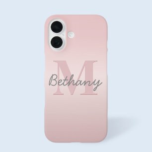 Cute Customisable Pink Monogram & Your Name Script iPhone 16 Case