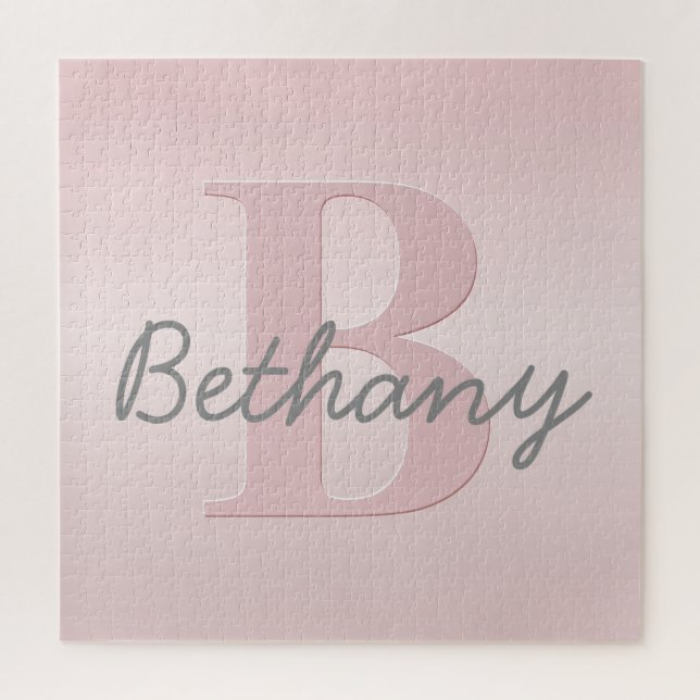 Cute Customisable Pink Monogram & Your Name Script Jigsaw Puzzle (Vertical)