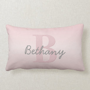 Cute Customisable Pink Monogram & Your Name Script Lumbar Cushion