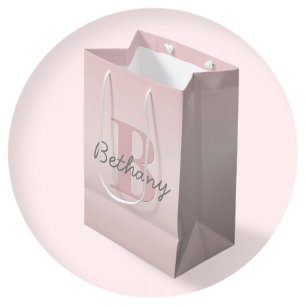 Cute Customisable Pink Monogram & Your Name Script Medium Gift Bag
