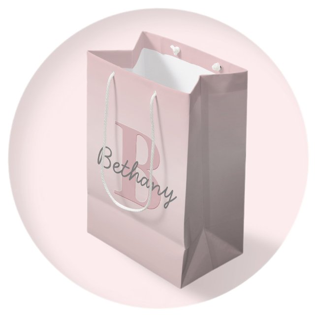 Cute Customisable Pink Monogram & Your Name Script Medium Gift Bag (Creator Uploaded)