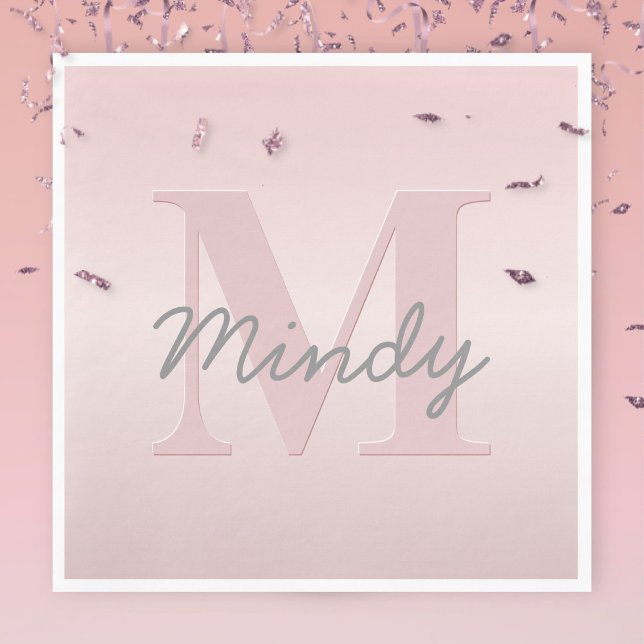Cute Customisable Pink Monogram & Your Name Script Napkin (Creator Uploaded)