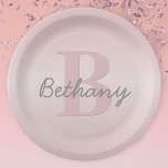 Cute Customisable Pink Monogram & Your Name Script Paper Plate<br><div class="desc">Cute & girly monogram.</div>