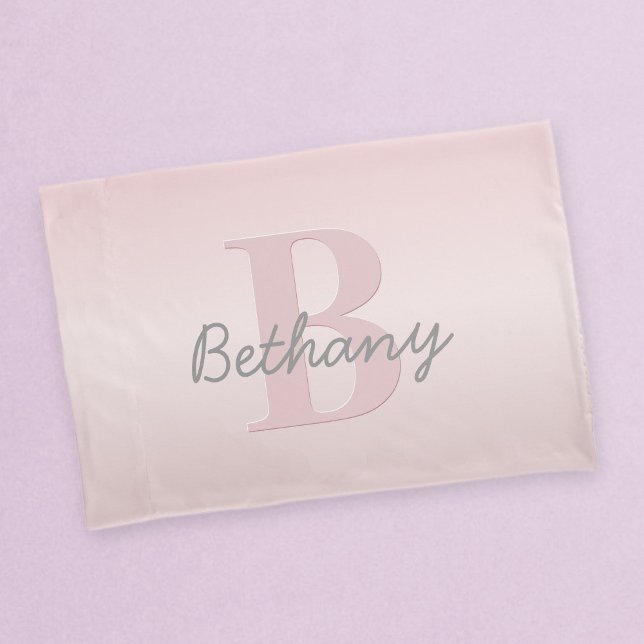 Cute Customisable Pink Monogram & Your Name Script Pillowcase (Creator Uploaded)
