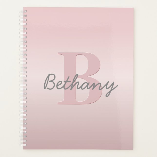 Cute Customisable Pink Monogram & Your Name Script Planner (Front)