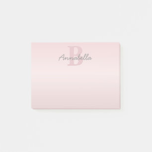 Cute Customisable Pink Monogram & Your Name Script Post-it Notes