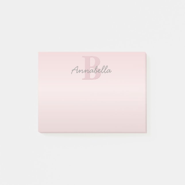 Cute Customisable Pink Monogram & Your Name Script Post-it Notes (Front)