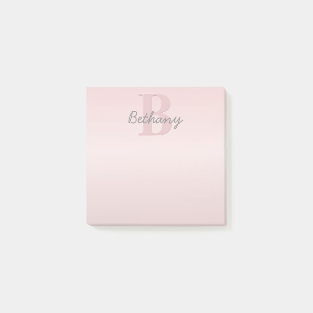 Cute Customisable Pink Monogram & Your Name Script Post-it Notes (Front)