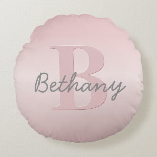 Cute Customisable Pink Monogram & Your Name Script Round Cushion