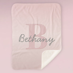 Cute Customisable Pink Monogram & Your Name Script Sherpa Blanket