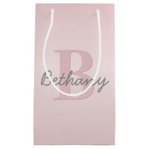 Cute Customisable Pink Monogram & Your Name Script Small Gift Bag
