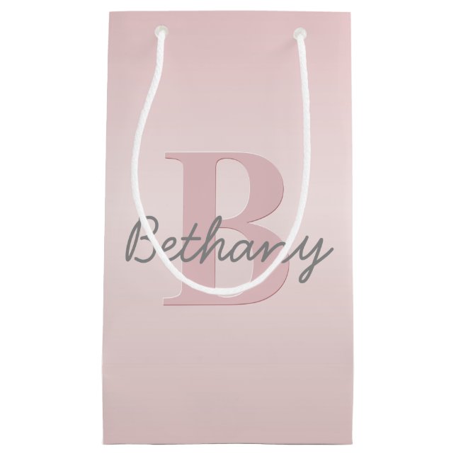 Cute Customisable Pink Monogram & Your Name Script Small Gift Bag (Front)