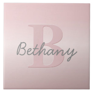 Cute Customisable Pink Monogram & Your Name Script Tile