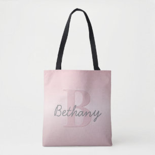Cute Customisable Pink Monogram & Your Name Script Tote Bag