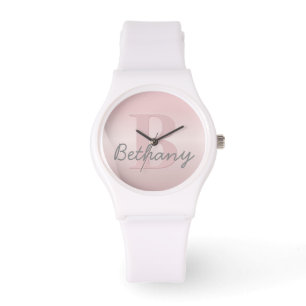 Cute Customisable Pink Monogram & Your Name Script Watch