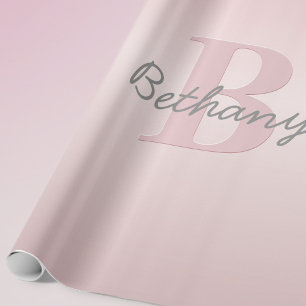 Cute Customisable Pink Monogram & Your Name Script Wrapping Paper