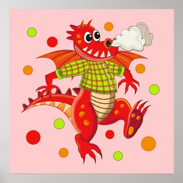 Cute customisable poster with Cartoon Dragon (Front)