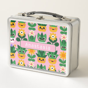 Cute Customisable Pot Plant Print Metal Lunch Box