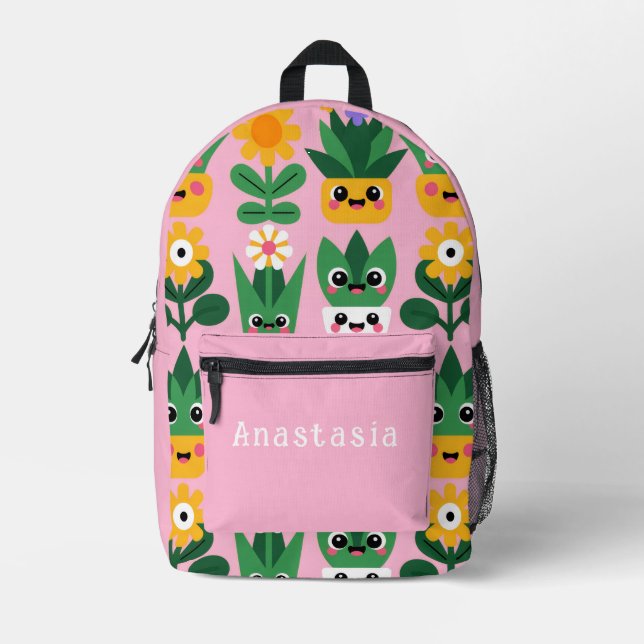 Cute Customisable Pot Plant Print Printed Backpack (Front)