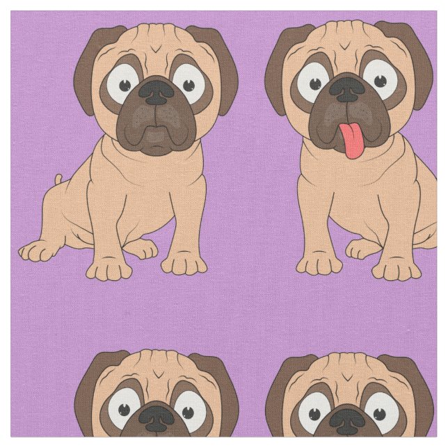Cute Customisable Pug Fabric (Close Up)