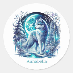 Cute customisable wolf lovers Winter Classic Round Sticker