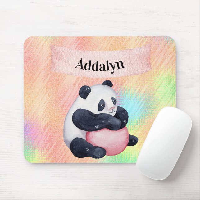 Cute Customised Baby Panda Bear Watercolor Pastel Mouse Mat (With Mouse)