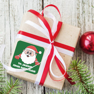 Cute Customised Green From Santa Claus Square Sticker