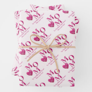 Cute Customised Pink Floral MOM and Hearts Pattern Wrapping Paper Sheet