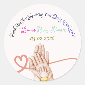Cute Customizable Baby Shower Sticker| Family Love Classic Round Sticker