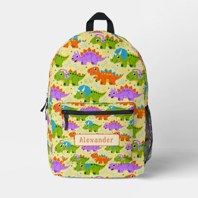 Cute Customizable Dinsosaur Print Printed Backpack (Front)