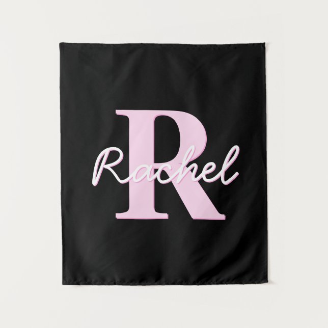 Cute Customizable Monogram | Light Pink & Black Tapestry (Front)