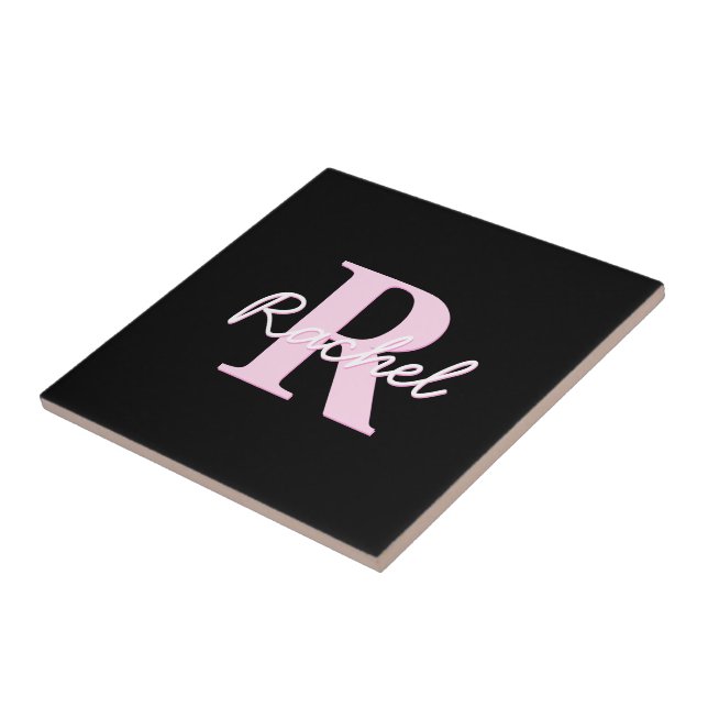 Cute Customizable Monogram | Light Pink & Black Tile (Side)