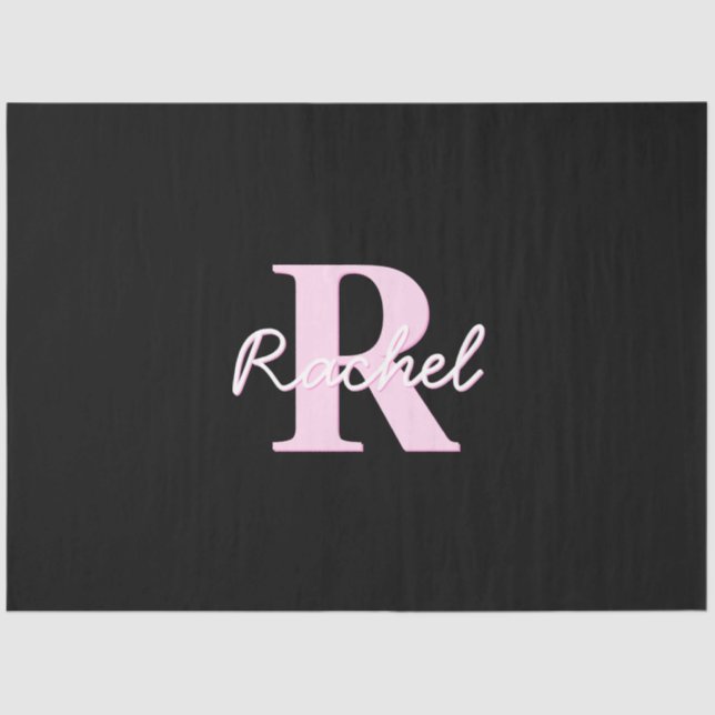 Cute Customizable Monogram | Light Pink & Black Tissue Paper (Front)