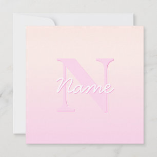 Cute Customizable Monogram   Peach & Pink Ombre Card