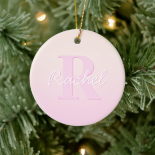 Cute Customizable Monogram   Peach & Pink Ombre Ceramic Tree Decoration