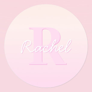 Cute Customizable Monogram Peach & Pink Ombre Classic Round Sticker