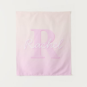 Cute Customizable Monogram Peach & Pink Ombre Tapestry