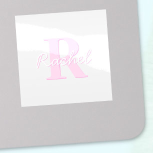 Cute Customizable Monogram Pink Ombre & Gray