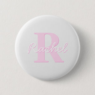 Cute Customizable Monogram Pink Ombre & Gray 6 Cm Round Badge