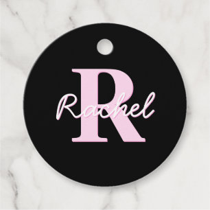 Cute Customizable Monogram Pink Ombre & Gray Favour Tags