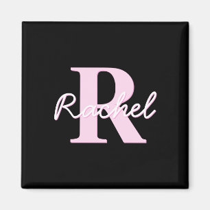 Cute Customizable Monogram   Pink Ombre & Gray Magnet