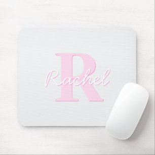 Cute Customizable Monogram Pink Ombre & Gray Mouse Mat