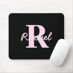 Cute Customizable Monogram Pink Ombre & Gray Mouse Mat