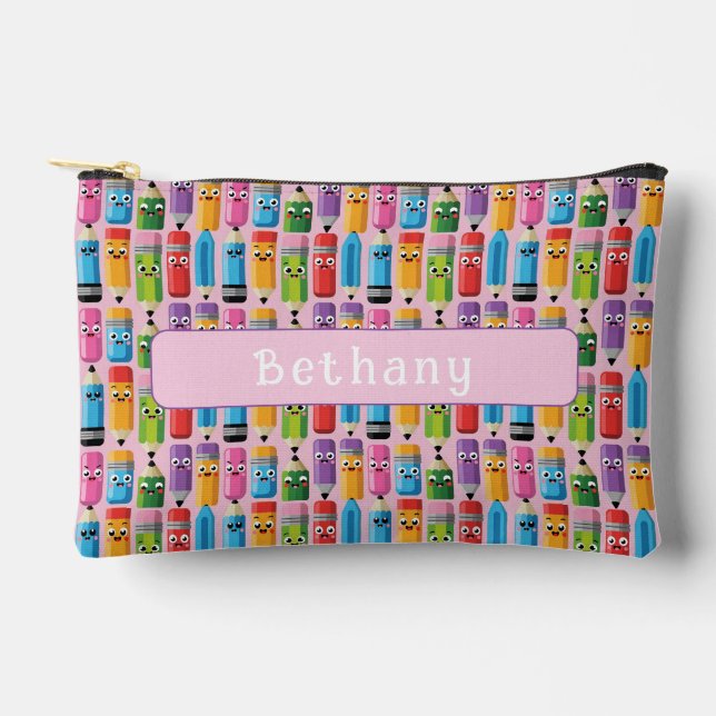 Cute Customizable Pencil Print Accessory Pouch (Front)