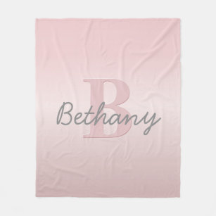 Cute Customizable Pink Monogram & Your Name Script Fleece Blanket