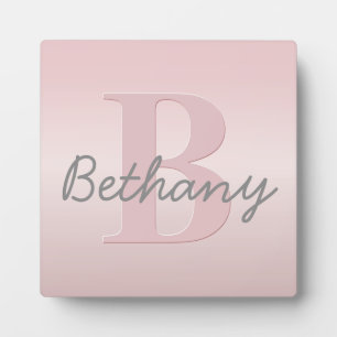 Cute Customizable Pink Monogram & Your Name Script Plaque