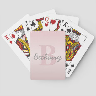 Cute Customizable Pink Monogram & Your Name Script Playing Cards